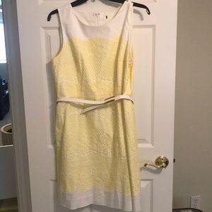 Yellow & White Lace Dress w Belt